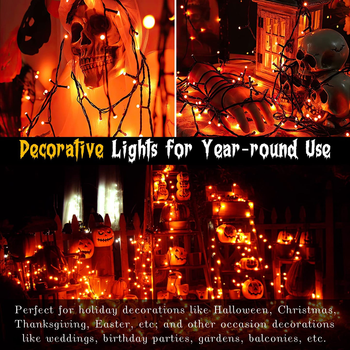 Techip Halloween Lights Orange String Lights Outdoor Indoor Waterproof 300Led Incandescent Mini String Lights 108Ft Halloween Decorations For Tree Garden Party Carnival Thanksgiving Christmas Decor