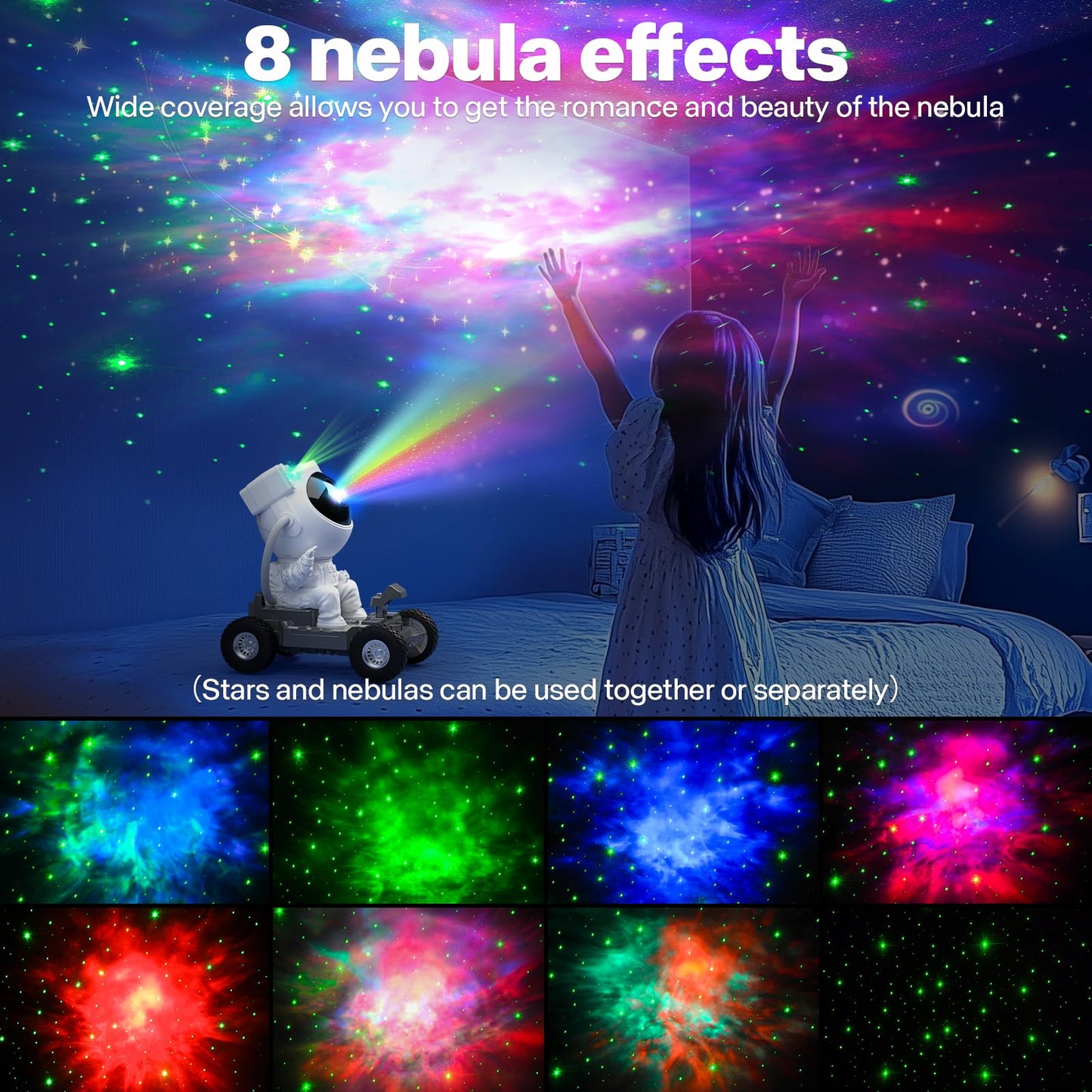 FLITI Astronaut Star Galaxy Projector Light 2.0, 8 HD Nebula Effects, Timer, Plastic, White-a, Model TG-006, Bedroom Night Light