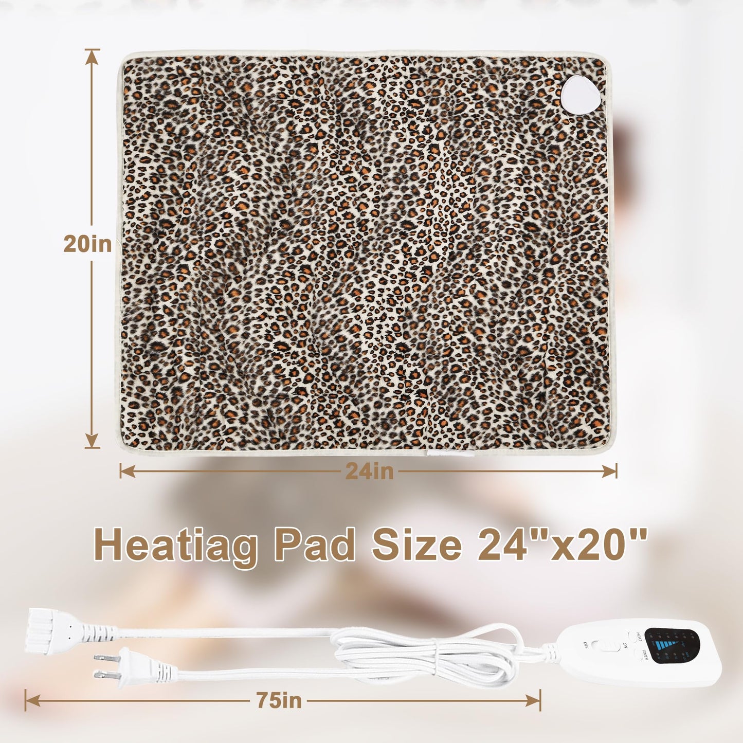 Deepsoon Heating Pad,Electric Heating Pads for Back,Neck,Abdomen,Moist Heating Pad for Shoulder,Knee,Arms,Legs,Dry/Moist Heat & Auto Shut Off,Christmas Gifts for Men and Women,Leopard Print,24x20 Inch