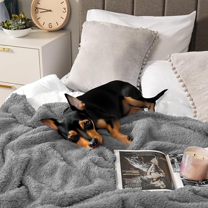 Pavilia Sherpa Bed Blanket King Size, Grey Plush Soft Cozy Fluffy Lightweight Microfiber Fuzzy All Season Blanket, 90x108 King