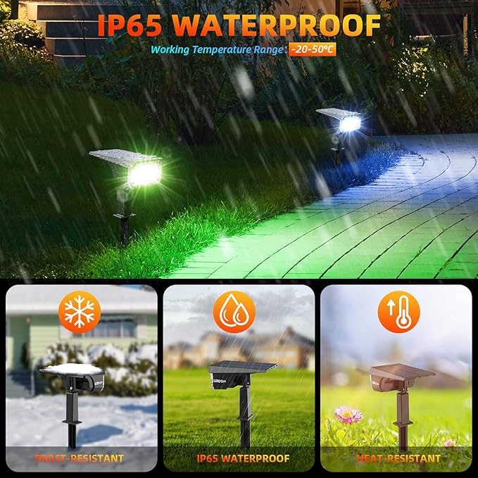 Color Solar Lights Outdoor Waterproof Spotlights with 9 Light Modes, Color Changing Solar Outdoor Lights for Decorate Festivals, Colored Solar Spot Lights Auto On/Off, RGBW Landscape Lights