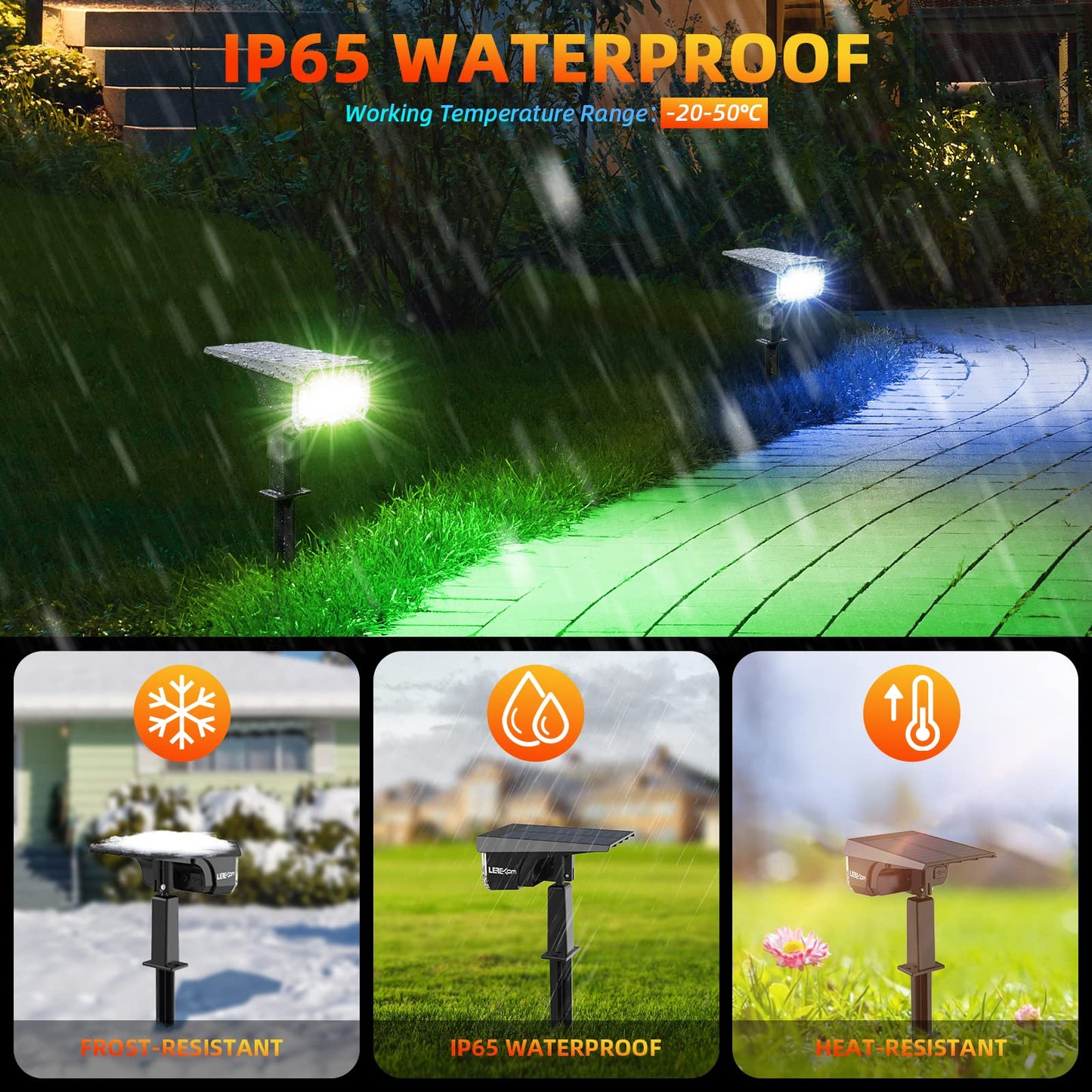 LEREKAM Solar Spot Lights, IP65 Waterproof, 9 Light Modes, 10 Pack, Multicolor, Outdoor-Spotlights-C2