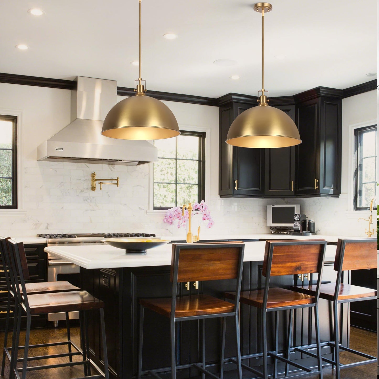 Lamqee 18 Inch Brushed Gold Large Pendant Light Kitchen Island  Farmhouse Modern Dome Pendant Light Fixtures Ceiling Hanging Lighting Chandelier For Dining Room Over Table  Bar  Hallway  Entryway