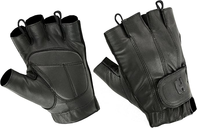 Hugger Men's Water Resistant Gel-Padded Palm Fingerless Motorcycle Gloves