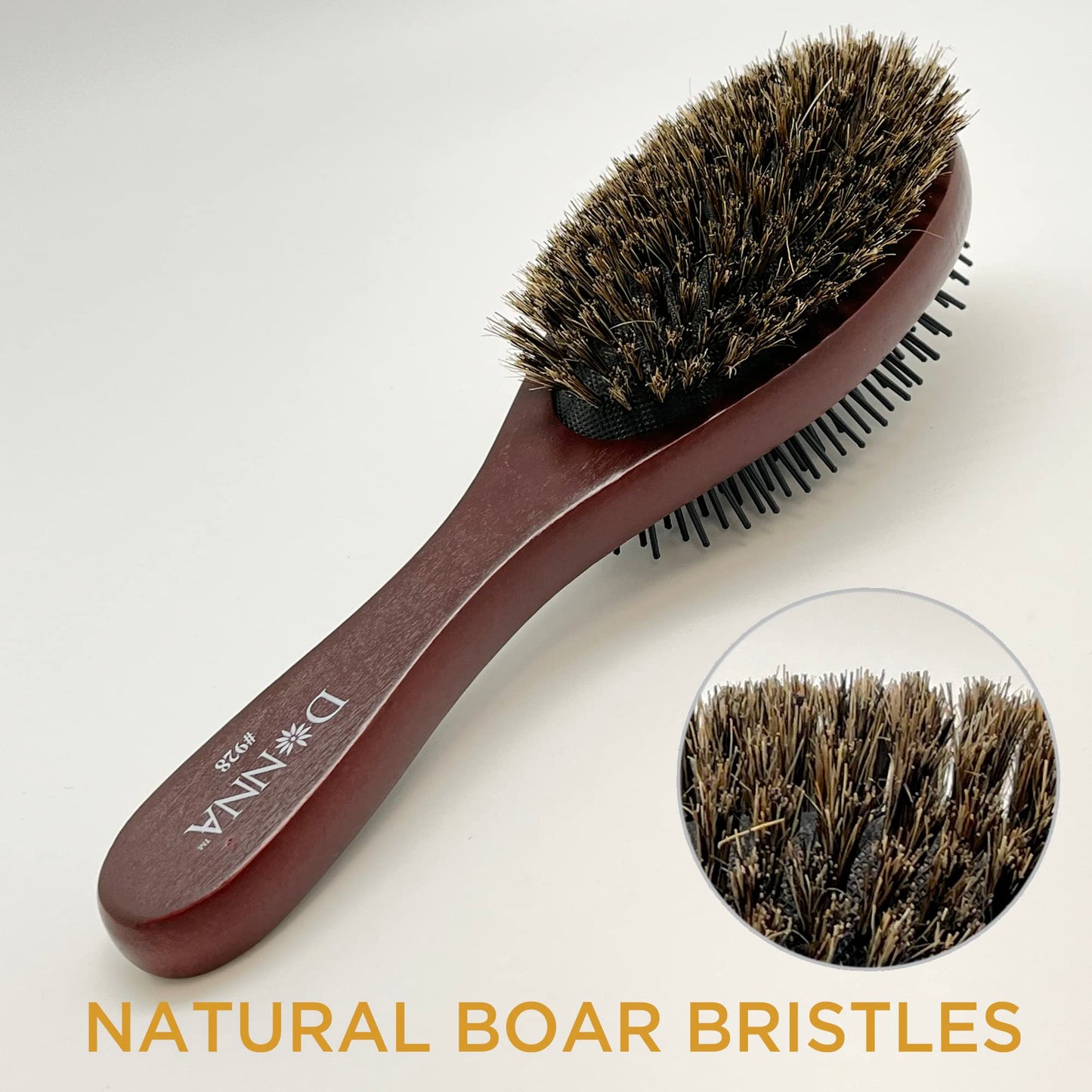 Donna Double Sided Styling Brush for Women - 100% Boar Bristles, Cushioned Wooden Detangling Brush for Wet Hair