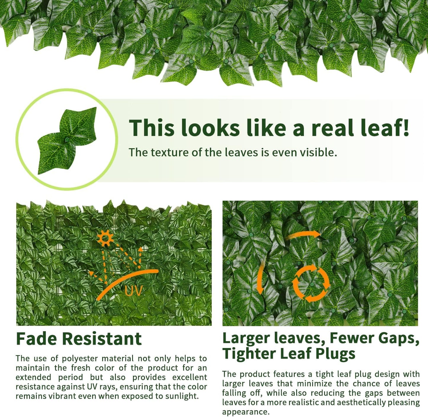 Artificial Ivy Privacy Fence Screen, 39.4x157.5 In Inch Artificial Faux Ivy Hedge, Expandable Faux Privacy Fence with 80 pcs Zip Ties, Decoration for Outdoor Garden, Color printing sweet potato leaves