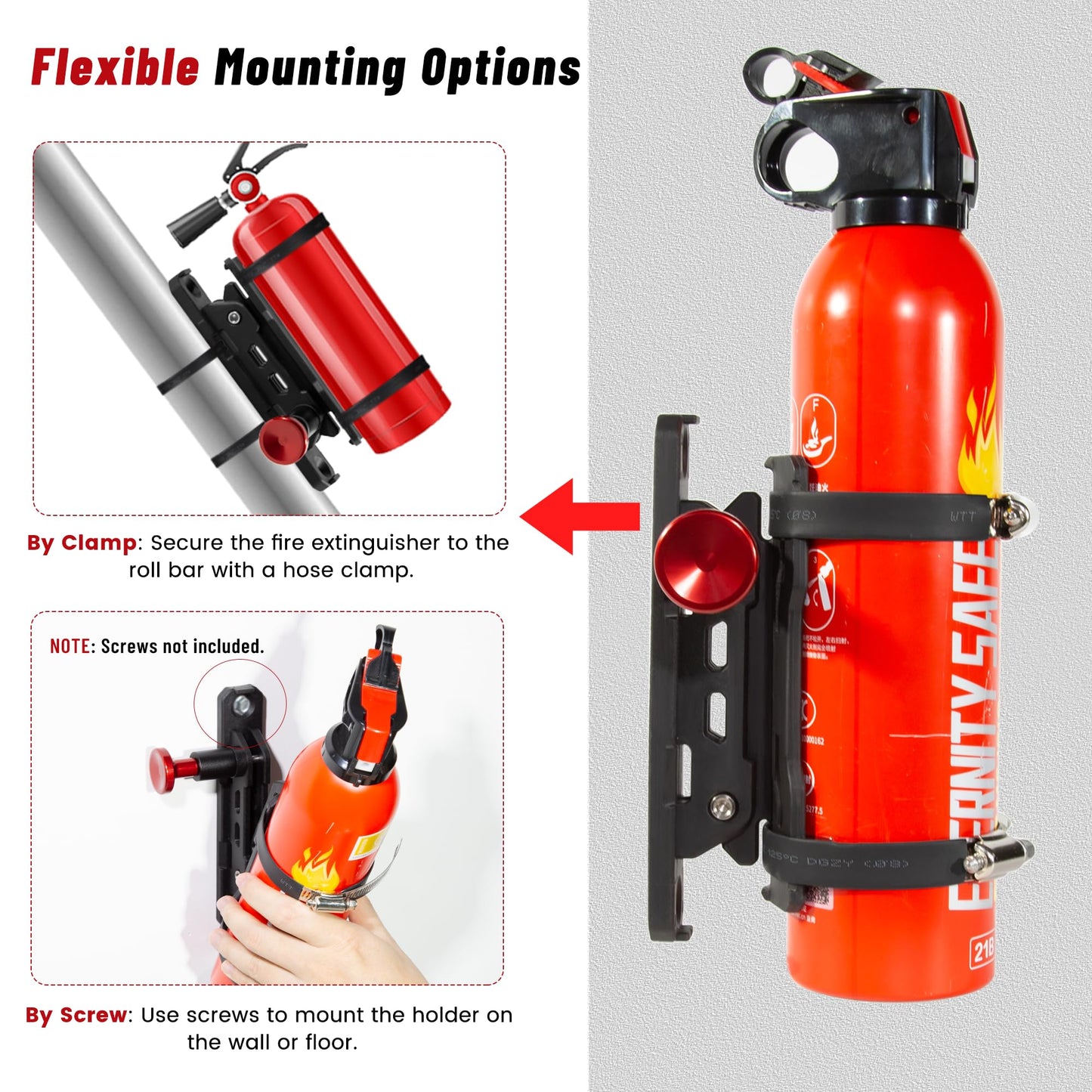 Fire Extinguisher Mount for Vehicle - Quick Release Fire Extinguisher Bracket Holder Compatible with Jeep Wrangler JT, TJ, JL, JKU, UTV, Polaris RZR, Ranger, Can-Am X3, Yamaha, ATV, Tractor