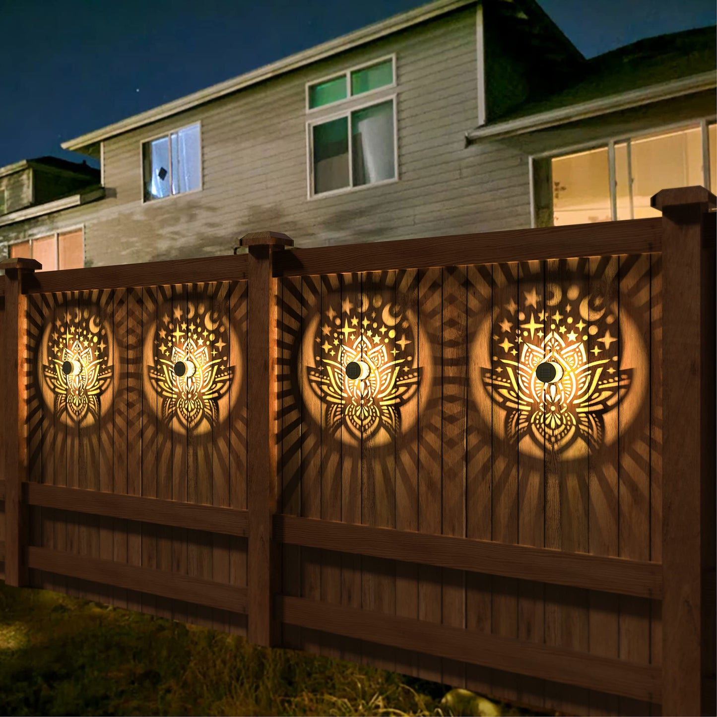 Gardencave 2 Pack Solar Fence Lights Metal Solar Powered Outdoor Wall Deck Lights Lotus Theme Waterproof Fence Light For Garden Post Patio Backyard Yard Decor (Lotus  2 Pack)