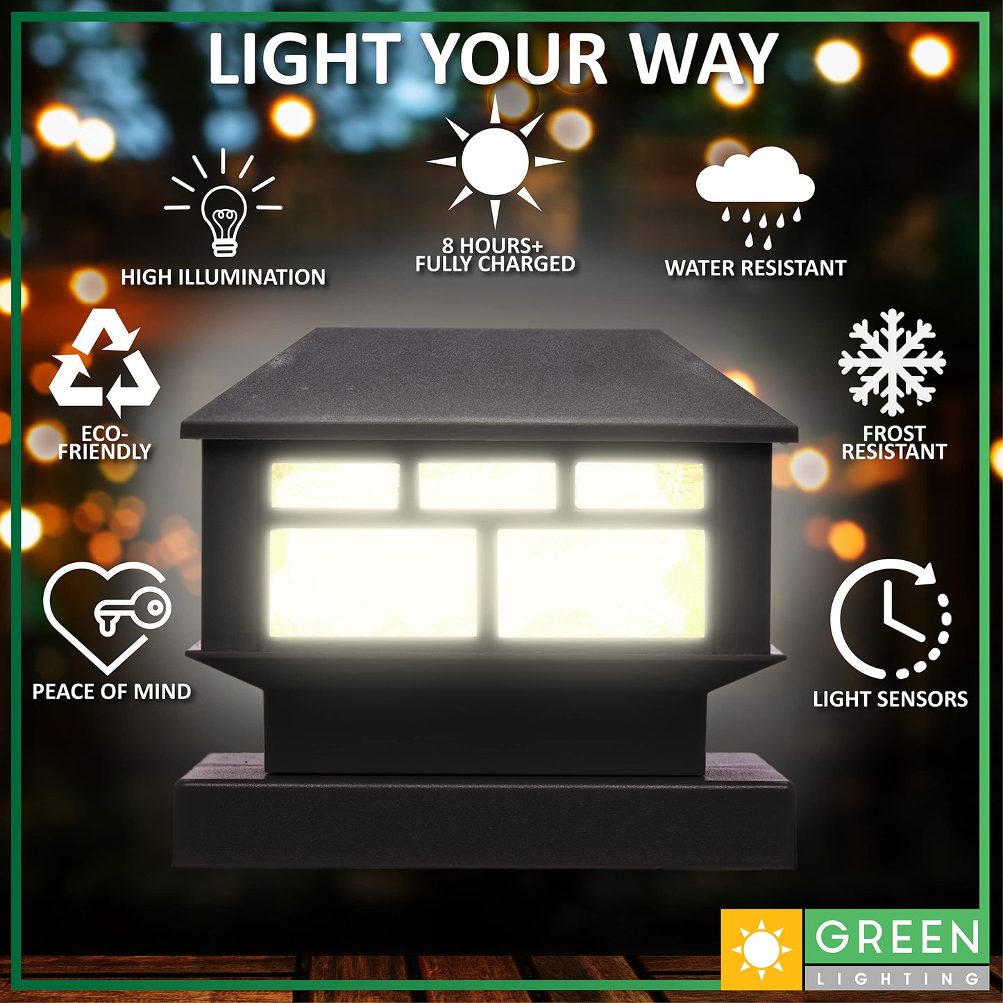 GreenLighting Solar Post Cap Lights, Waterproof Black, 4 Pack, Fits 4x4 & 5x5 PVC/Vinyl, Bright LED, Model TN-1222602
