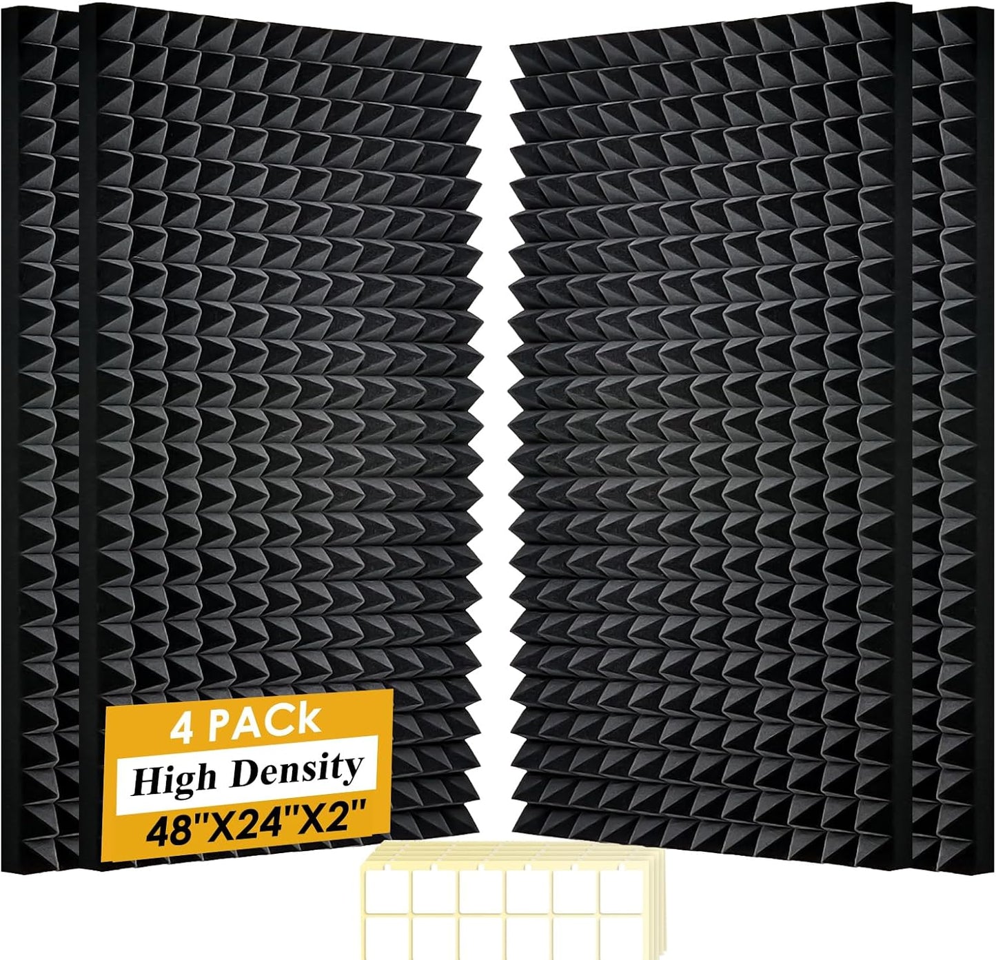 4 Pack Black Acoustic Foam Panels,48x24x2 Inch Sound Proof,High Density Soundproof Wall Panels,Fireproof Cancelling Foam Studio (Black, 4 PCS)
