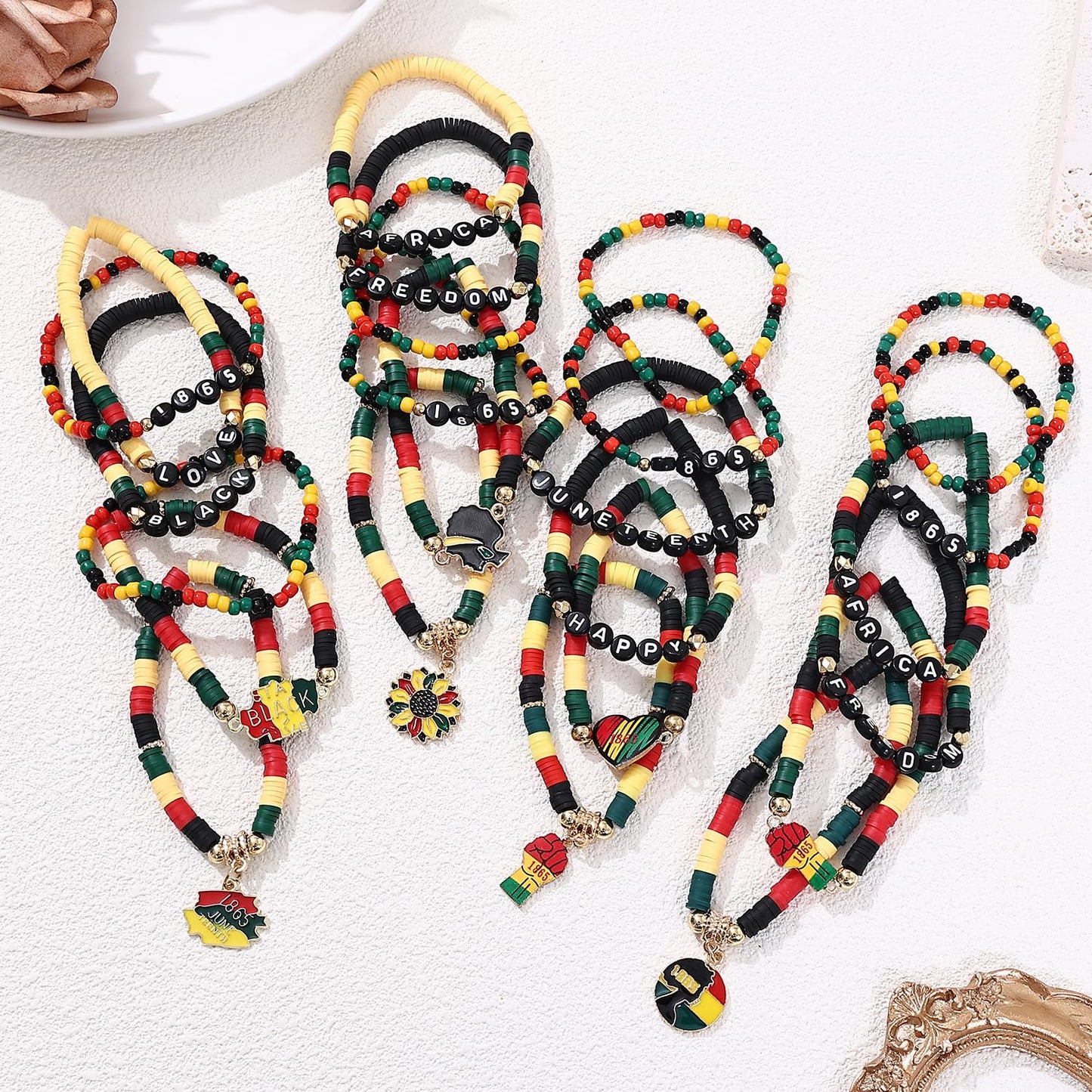 Taouzi 24Pcs Juneteenth Bracelets Happy Juneteenth Day Party Favors Accessories Freedom Black African Patriotic Friendship Brace