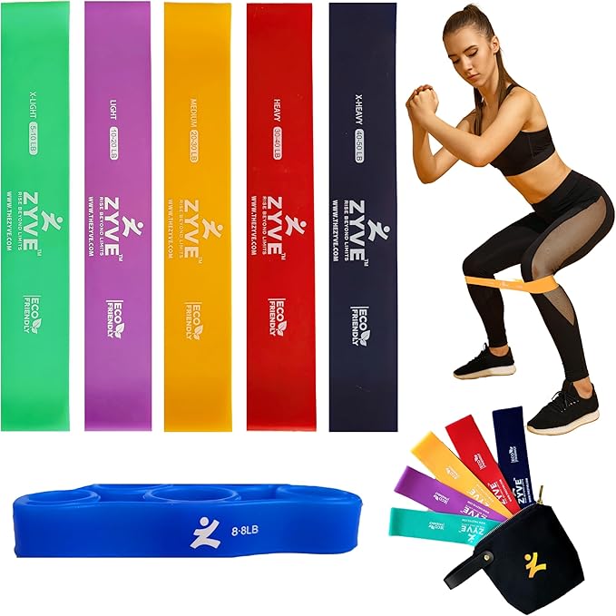ZYVE Resistance Bands Set for Women & Men –12" Heavy Duty Natural Rubber Exercise Loop Bands for Legs, Glutes, Strength Tr...
