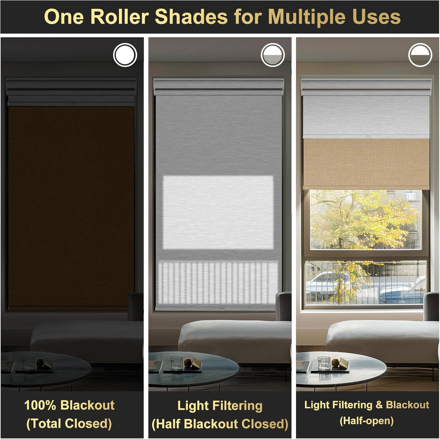 BERISSA Dual Roller Shades with Cassette Valance, Blackout and Light Filtering, Day and Night Shades for Home Office Door - Linen Beige and White, 42 W x 48" H