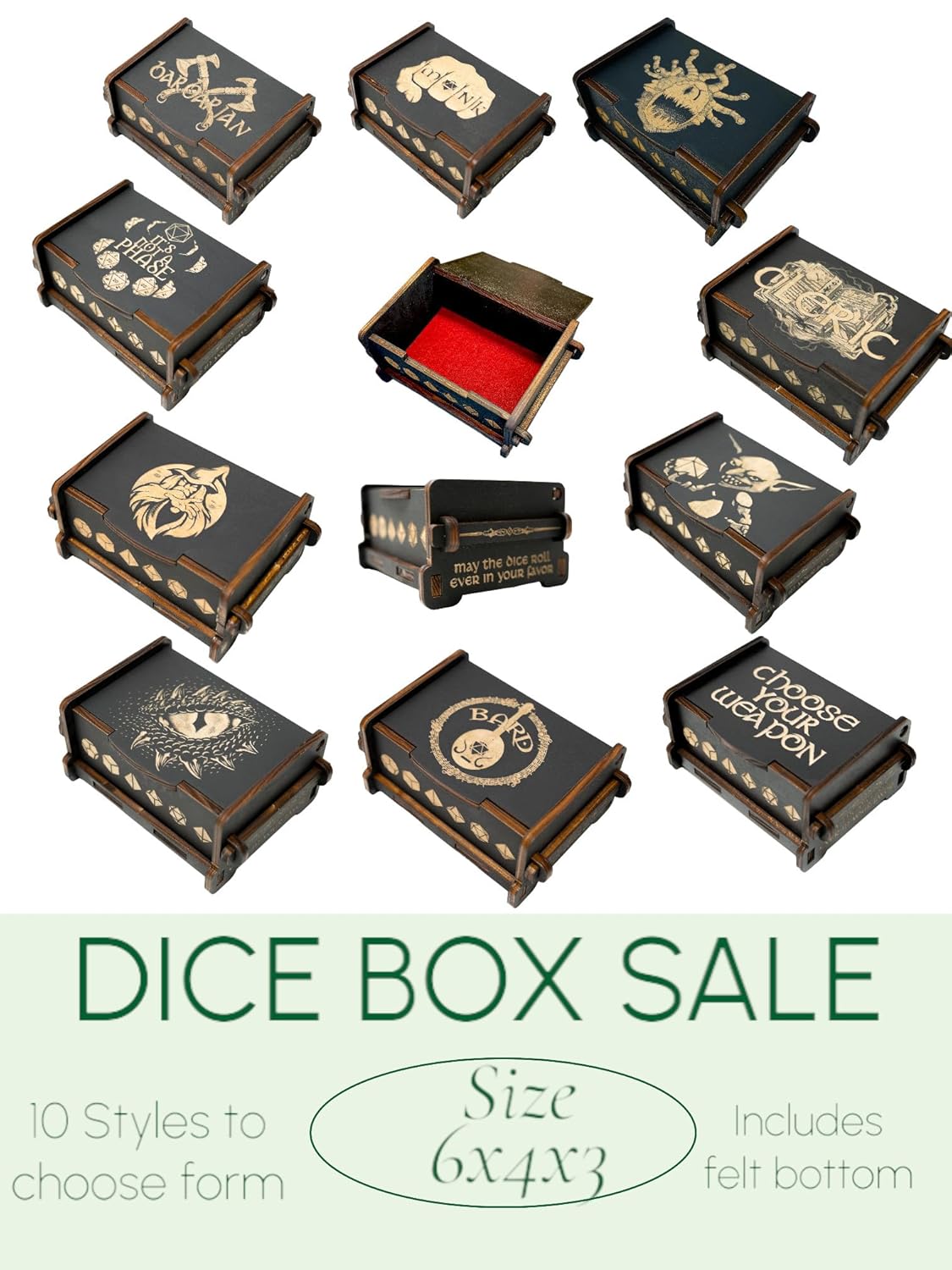 Dice Box - BLACK - 6x4x3 Also holds jewelry and great for desks and desk top items (Wizard)