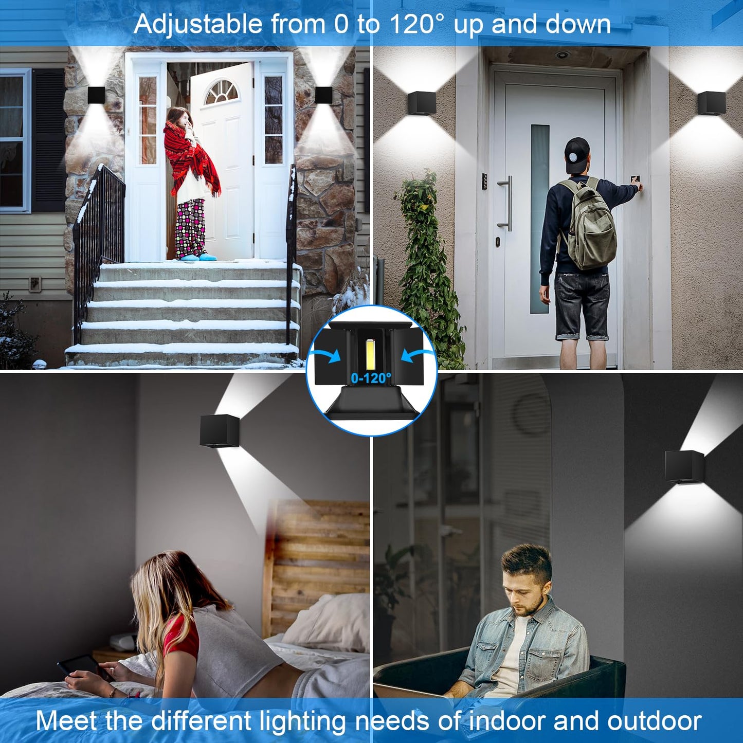 ledmo 20W Outdoor Wall Sconce Light, Adjustable Beam, IP65, Black, 4 Pack