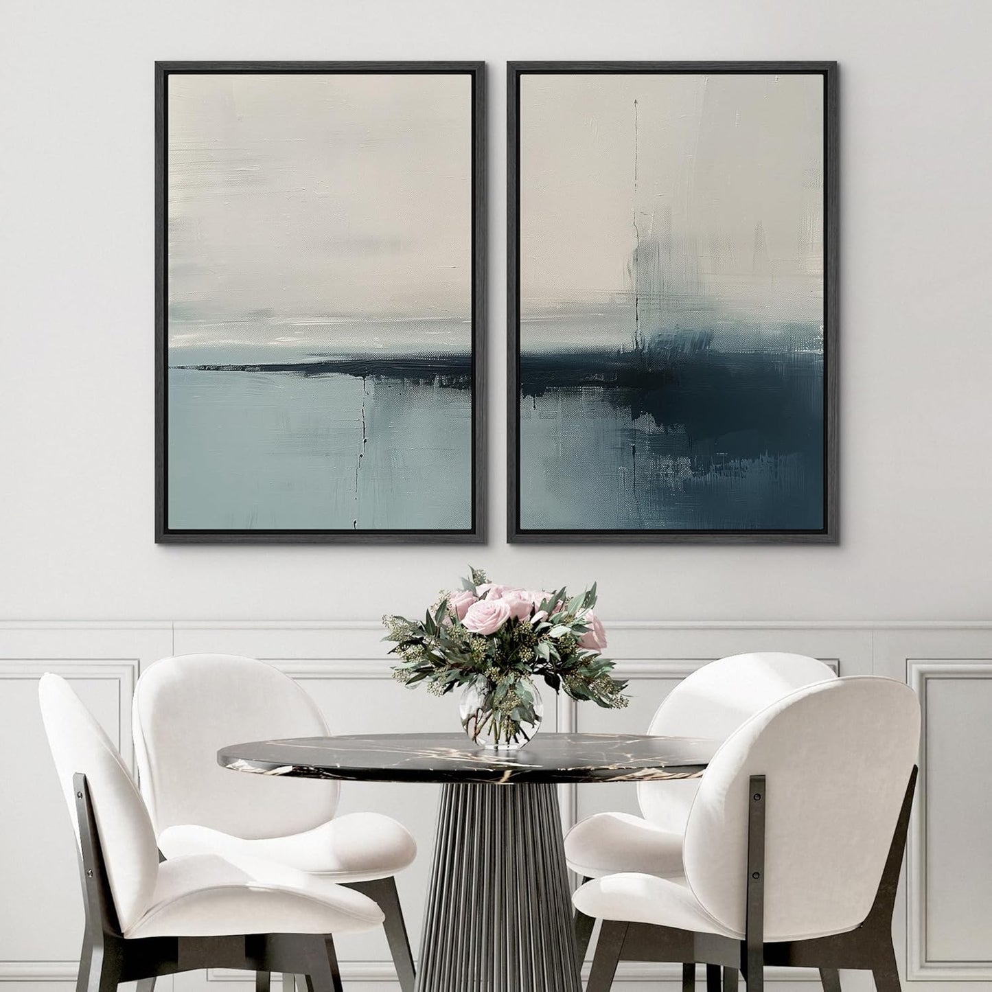 SIGNWIN Framed Canvas Print Wall Art Modern Blue Ocean-Inspired Coastal Abstract Serene Neutral Tones with Subtle Patterns Illustrations Decorative for Living Room, Bedroom, Office - 16"x24"x2 Black
