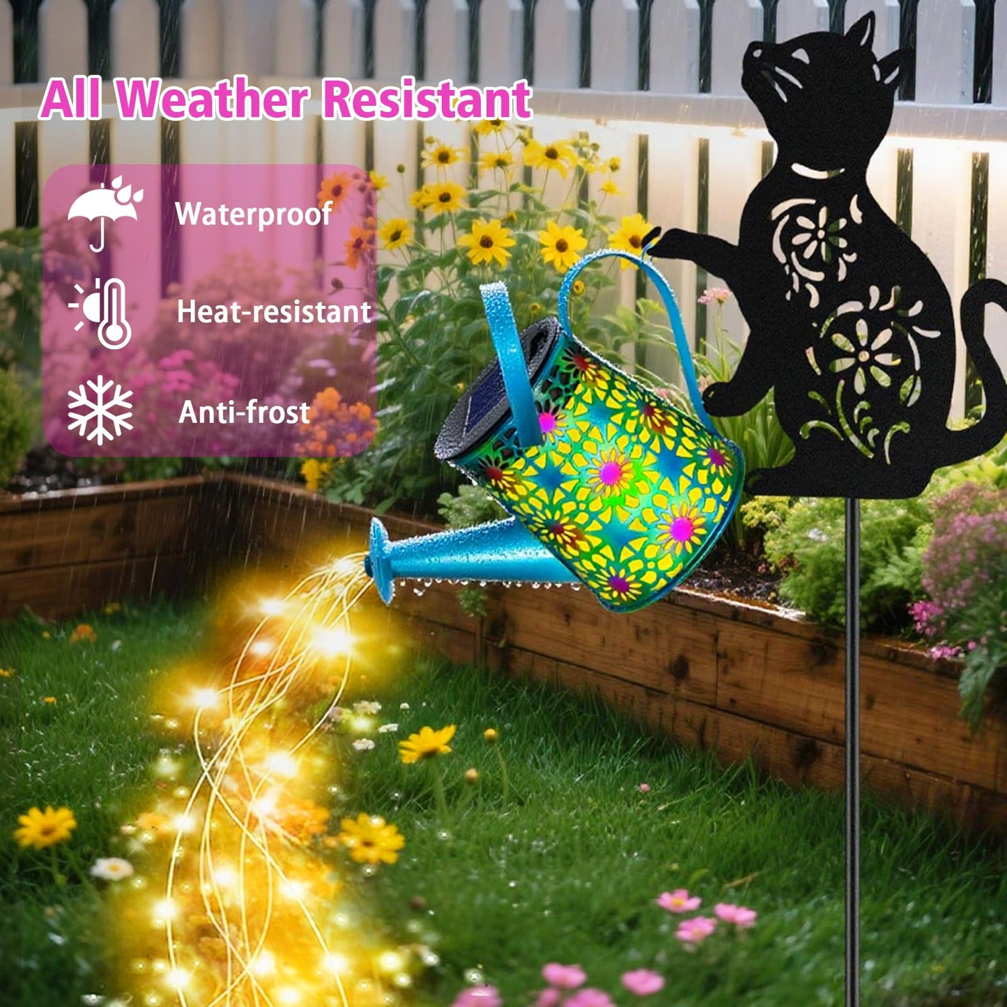 Black Cat Solar Watering Can Lights  Birthday Gifts For Women Mom Christmas MotherS Day  Yard Decorations Outdoor Waterproof  Blue Metal Hanging Lantern  Solar Lights Garden Decor Patio Pathway