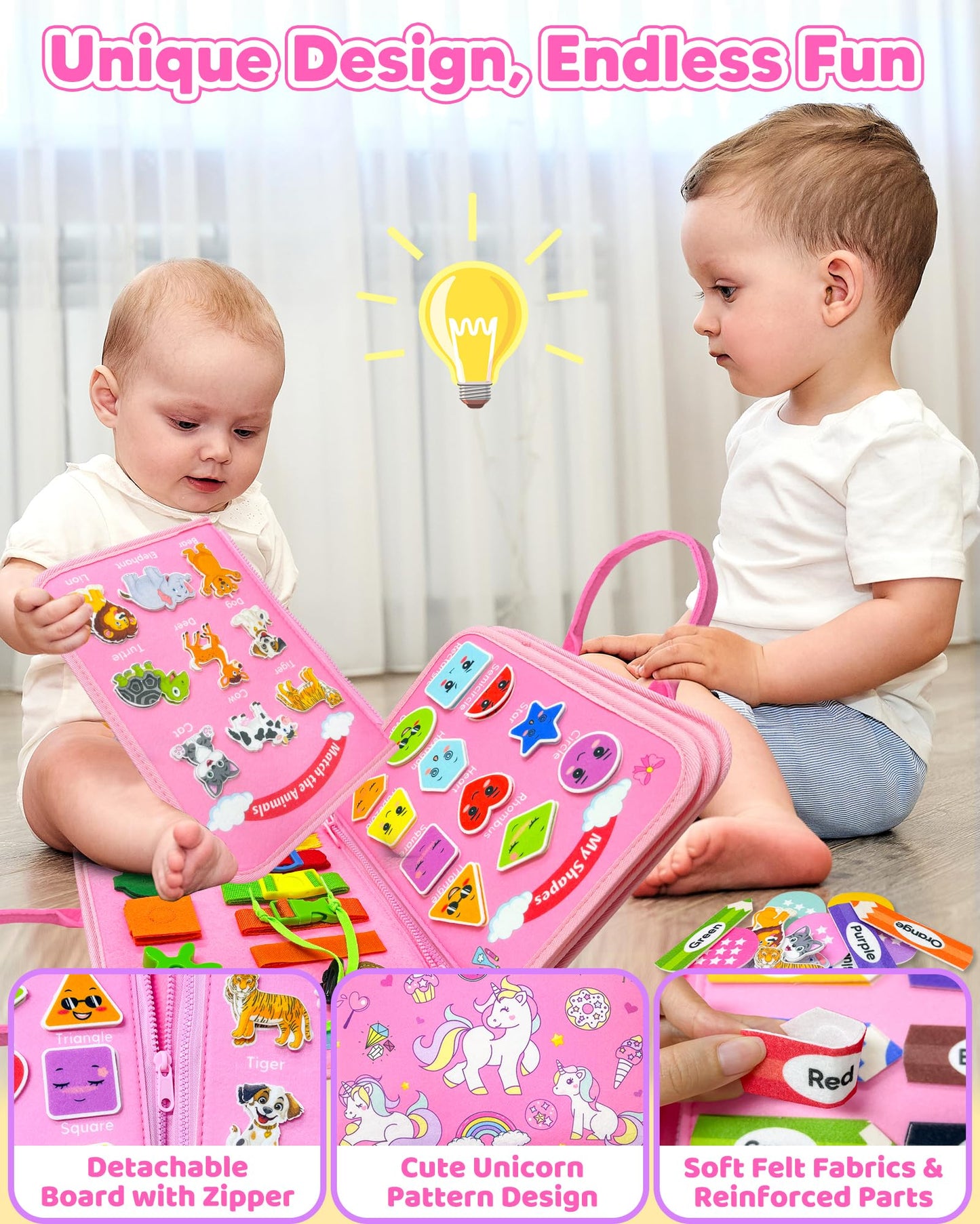Walenty Busy Board Montessori Toys for Toddler Girl Birthday Gifts, Busy Book Sensory Learning Toys for Toddlers, Educational Activities Airplane Car Travel Toy for Girls