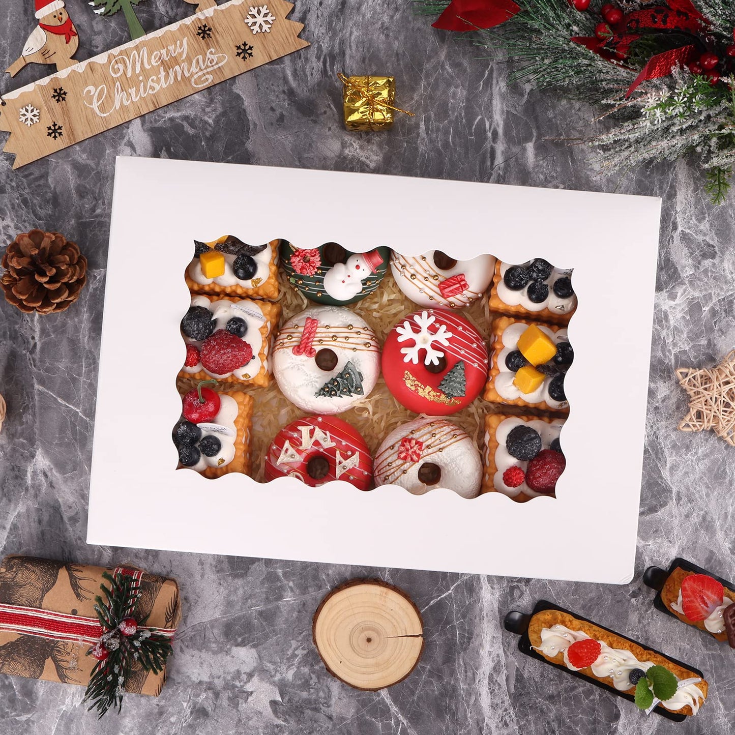 Moretoes 40pcs Valentine's Day Cookie Boxes, 14x10x2.5 Inch Auto-Popup Bakery Boxes with Window, for Donuts, Pies, Cakes, Muffins, and Pastries