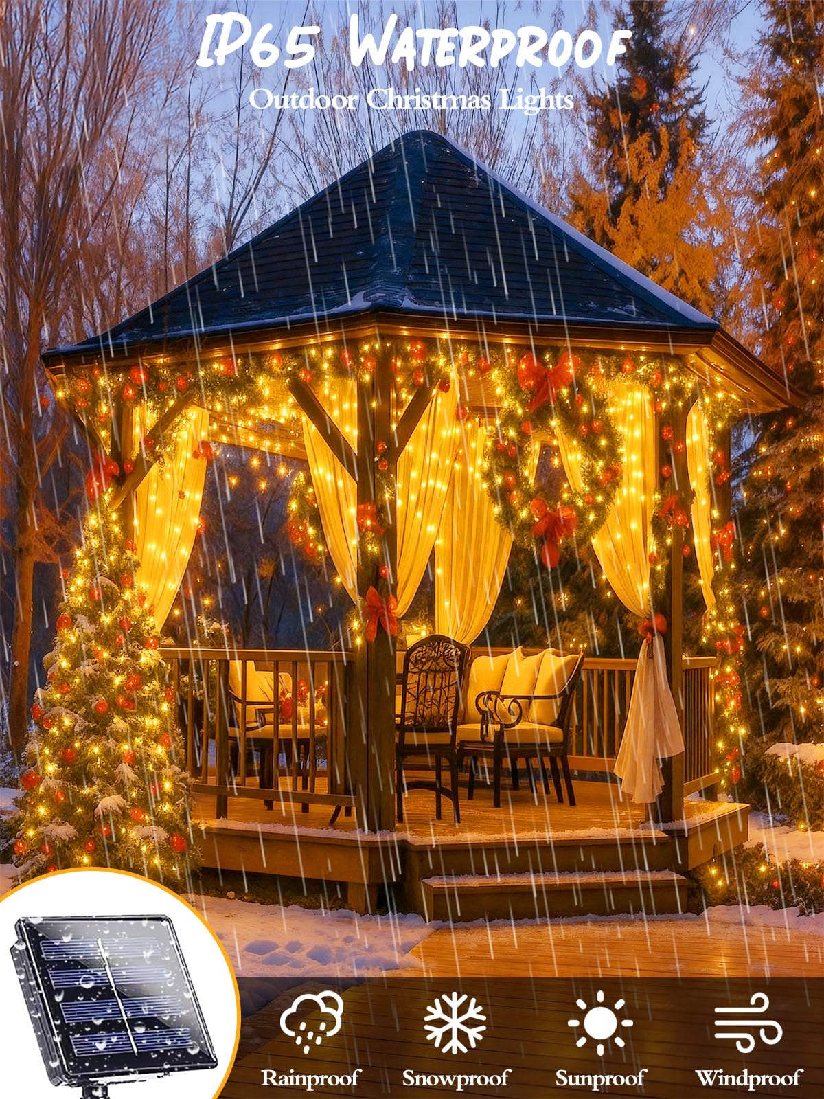 6 Pack Christmas Solar String Lights Outdoor Waterproof  198Ft 600 Led Green Wire Solar Fairy Lights With 8 Modes  Solar Twinkle Lights For Garden Tree Patio Fence Christmas Decorations (Warm White)