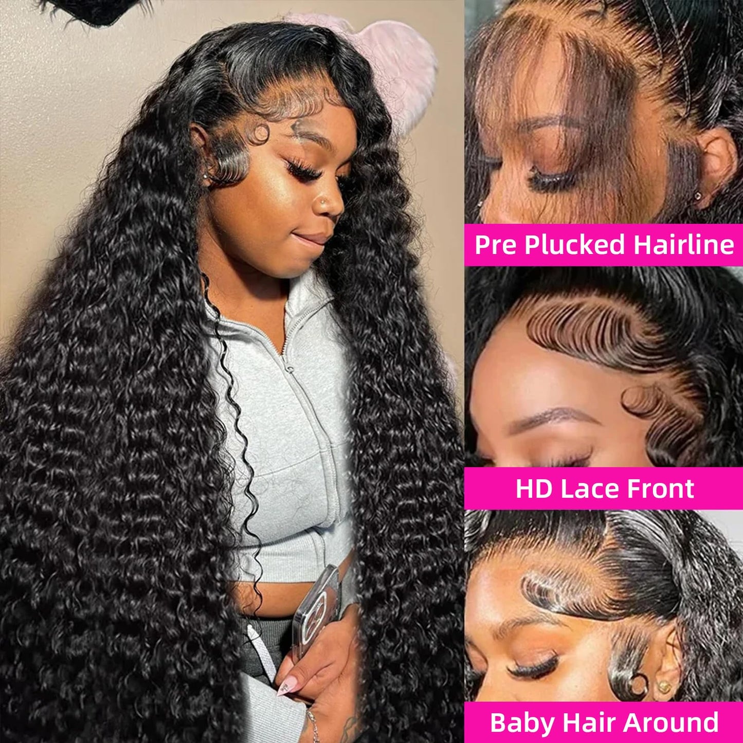 38 Inch Deep Wave Lace Front Wigs Human Hair 250 Density 13x6 HD Lace Frontal Wigs Human Hair Pre Plucked Deep Curly Glueless Wi