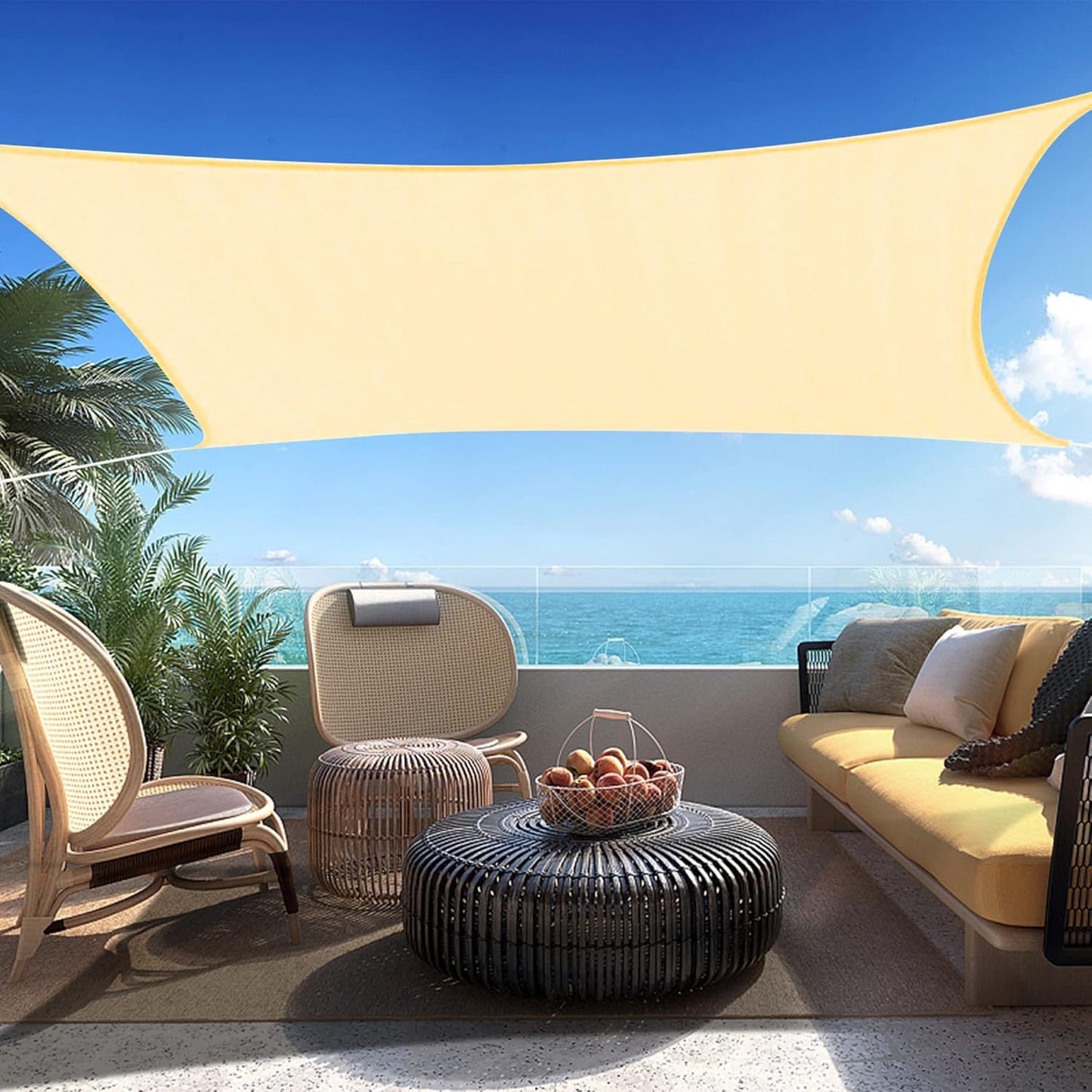 5' x 14' Beige Rectangle Sun Shade Sail SSP1212 Canopy Durable Fabric UV Block Awning,We Make Custom Orders