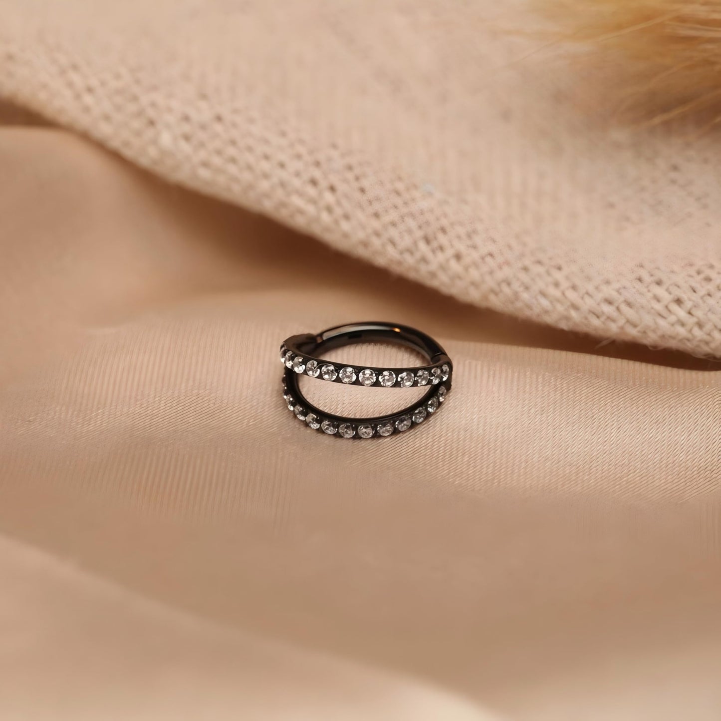 PEAKLINK Black Double Nose Hoop Ring Helix Cartilage Conch Earring 316L Surgical Steel Septum Jewelry 10mm with CZ Tragus Rook D