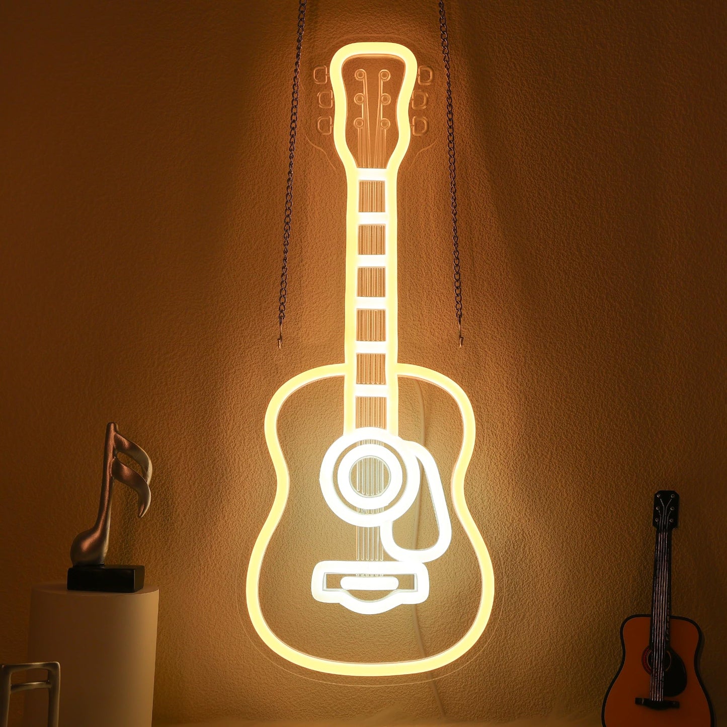 CoolGift Mart Acoustic Guitar Neon Light, Dimmable LED Guitar Neon Wall Sign USB Powered, Decorations for Bedroom Living Room Ma