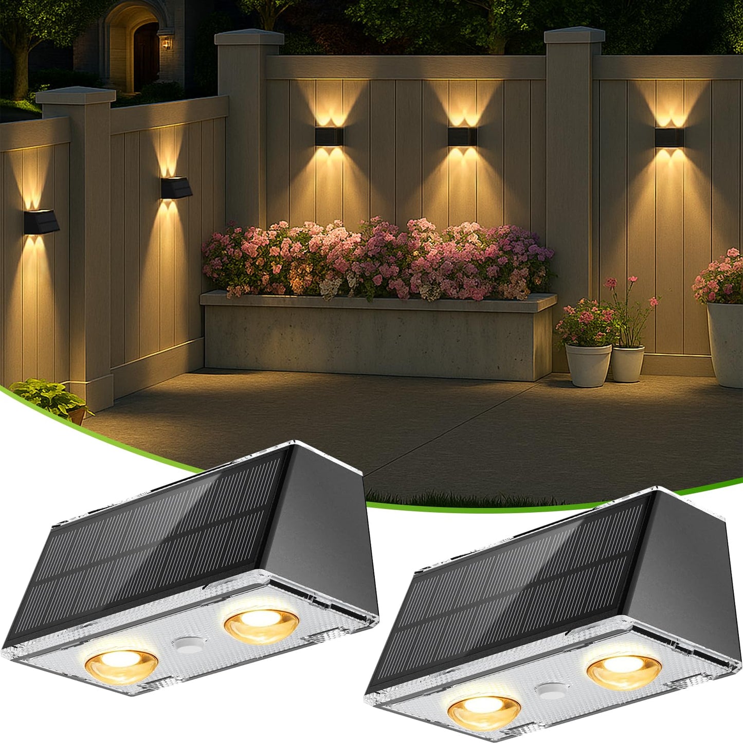LANSOW Solar Fence Lights, 9-Mode Waterproof LED Spot Wall Lights, 2 Pack, Black, Model e920afa7-a9a5-430c-b180-37484005