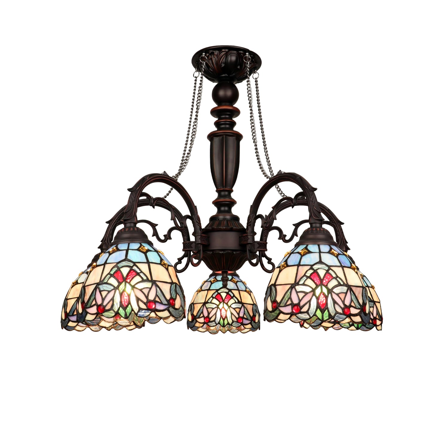 Chloe Lighting 5-Light Chandelier Dark Bronze Glass 27in Wide Victorian Style Multicolor Model CH3T381VB27-DC5