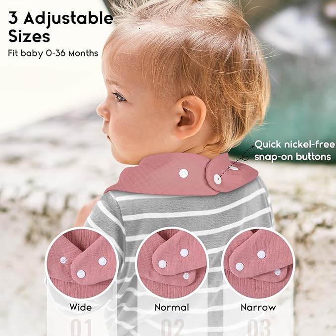 Yoofoss Muslin Baby Bibs 10 Pack 100% Organic Cotton 6-Layer Soft Absorbent Drool Bandana Baby Bibs for Drooling and Teething for Boys and Girls, Pink Flower