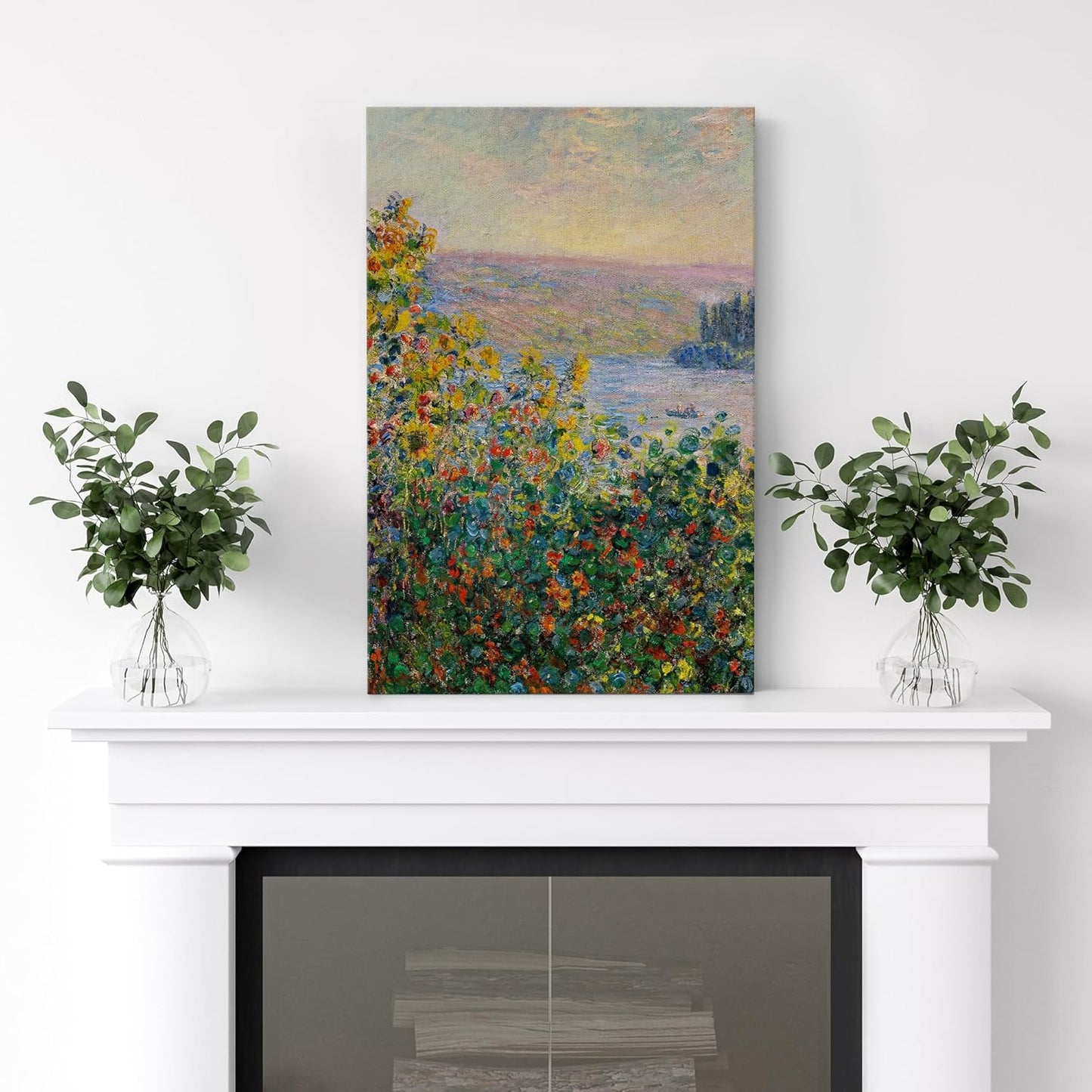 wall26 - Claude_Monet - Flower Beds at Vetheuil - Impressionist Modern Art - Canvas Art Home Art - 24x36 inches