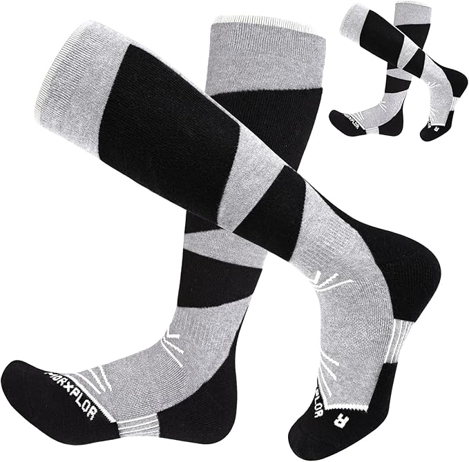 MORXPLOR Merino Wool Ski Socks 2 Pairs Pack for Men&Women,Skiing and Snowboarding Knee High Warm Socks for Cold Weather