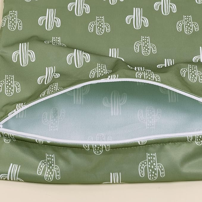HappyFlute 2pcs Waterproof Bag Set - Cactus & Animal Pattern Wet/Dry Bag for Towels, Diapers, Swim, Beach, Gym - 10.2x14.4 inches
