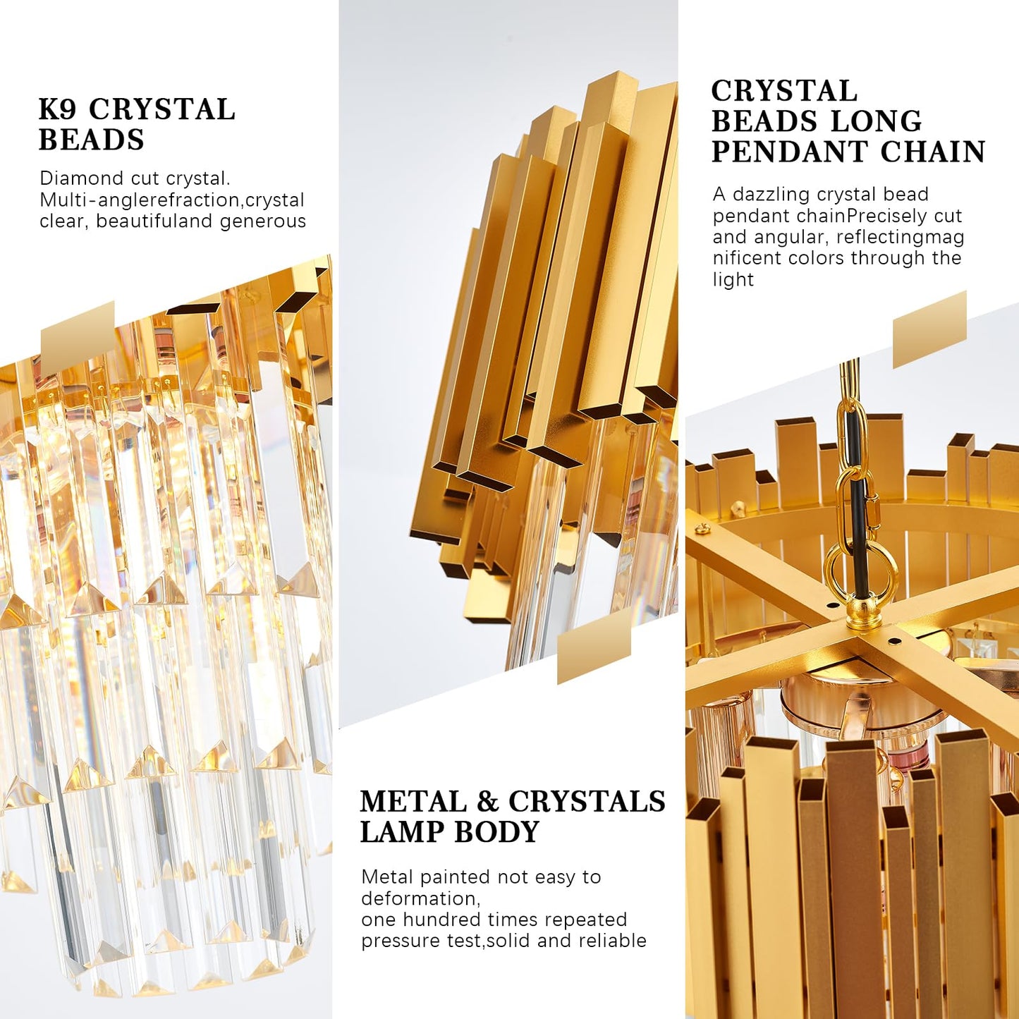 Brfaixla 3-Tier 15.8 Crystal Gold Chandelier Modern Crystal Pendant Chandeliers 5 Lights Round Hanging Lighting For Dinning Room Kitchen Island Bedroom Living Room Foyer Entryway  E12