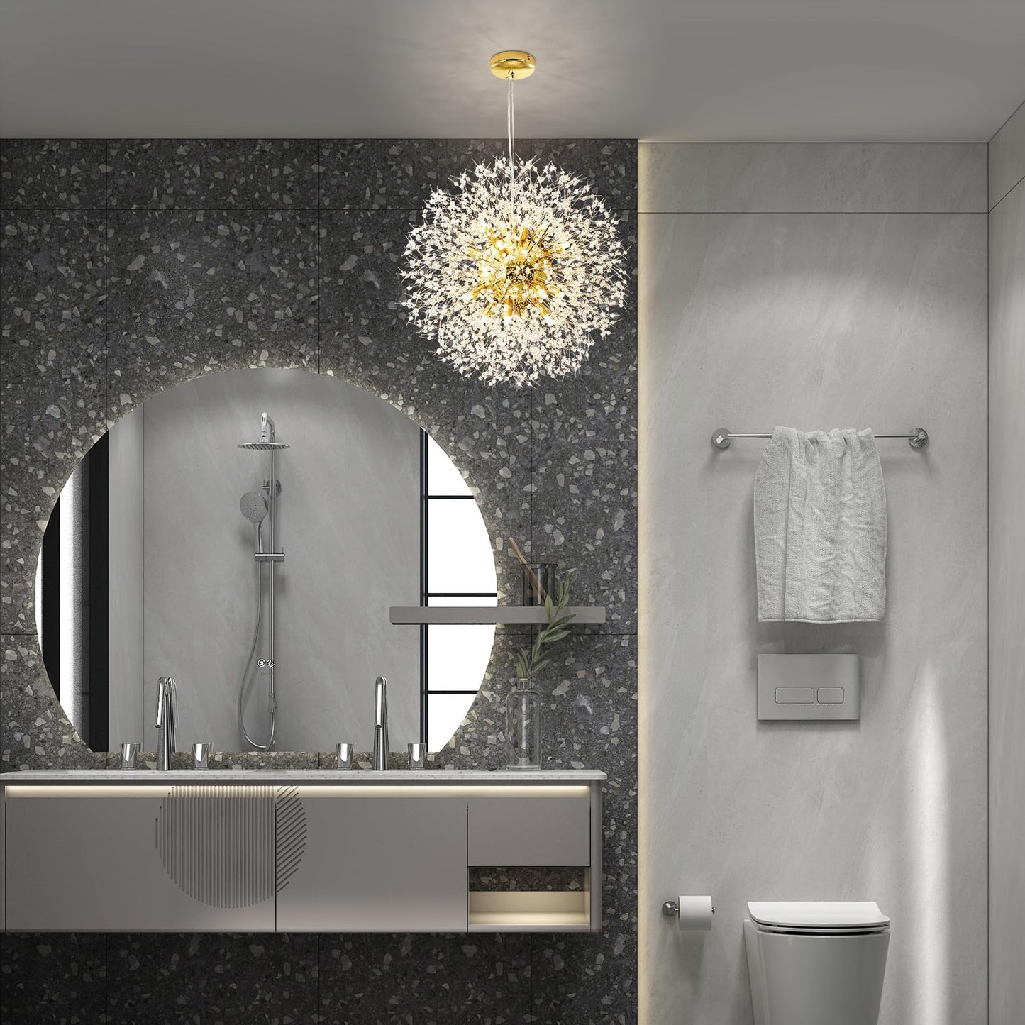 Qamra 16-Light Modern Crystal Gold Sputnik Chandelier, Firework Dandelion Pendant Light For Dining Room, Bedroom, Kitchen, Living Room