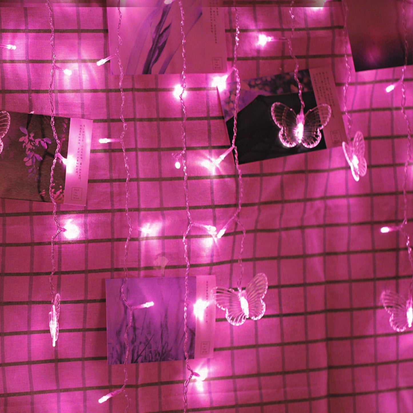 Decorman Butterfly Curtain Lights, 13ft 96 LED, USB Fairy Lights, 8 Modes, Pink, Model CLD-B-R-001