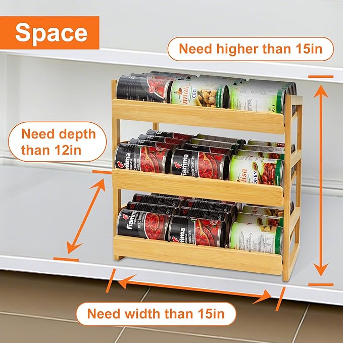 MinBoo Bamboo Can Organizer for Pantry - Stackable Can Rack for 36 Cans, Canned Food Storage, Pantry Shelf, Kitchen Cabinet or Countertop