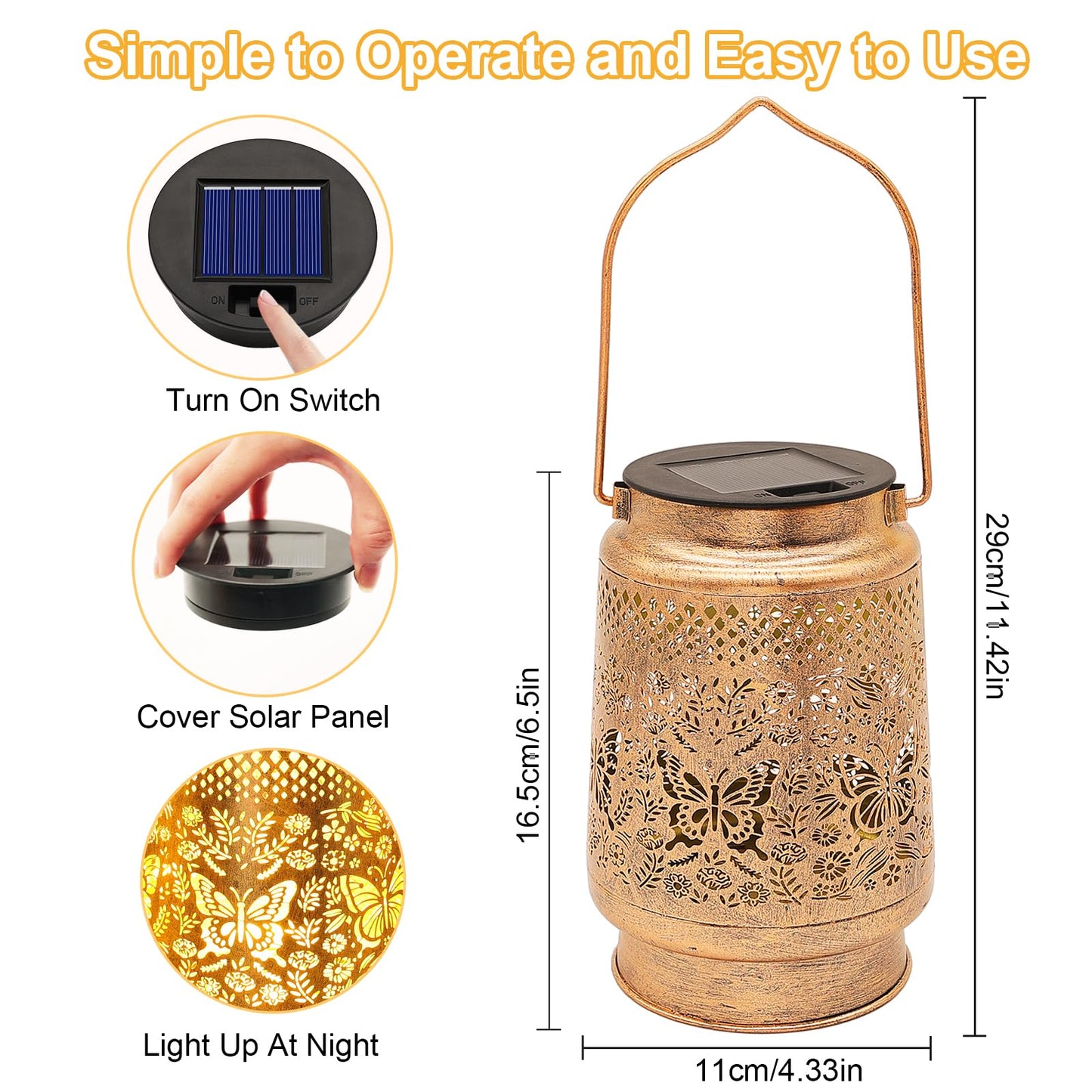 2 Pack Solar Lanterns Outdoor Butterfly Garden Decor  Birthday Gifts For Women Mom Grandma Christmas  Waterproof Metal Hanging Solar Lights Led Decoration With Shepherd Hook Outside For Yard Patio