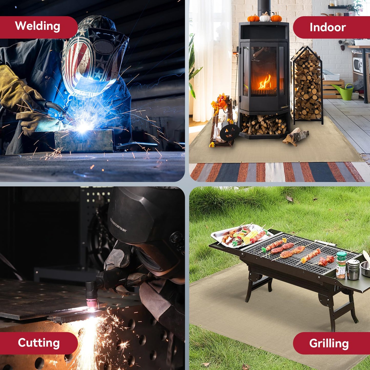 ARCCAPTAIN Welding Blanket 4x6ft, Heavy Duty Fiberglass 1022 °F Heat Resistant Fabric Welding Blankets Fireproof 850GSM Thickened, Thermal Resistant Insulation Welding Curtain for Grill, Smoker