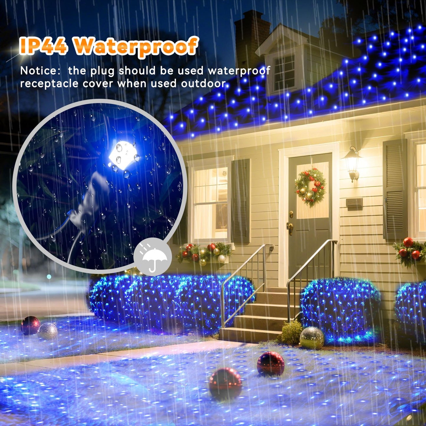 Lithome 14.8Ft X 5Ft Christmas Net Lights Outdoor Mesh Lights  300 Led Christmas Blue Net Light For Bushes Connectable  8 Modes Giant Mesh Light Waterproof Green Wire For Tree Garden Party Roof Decor