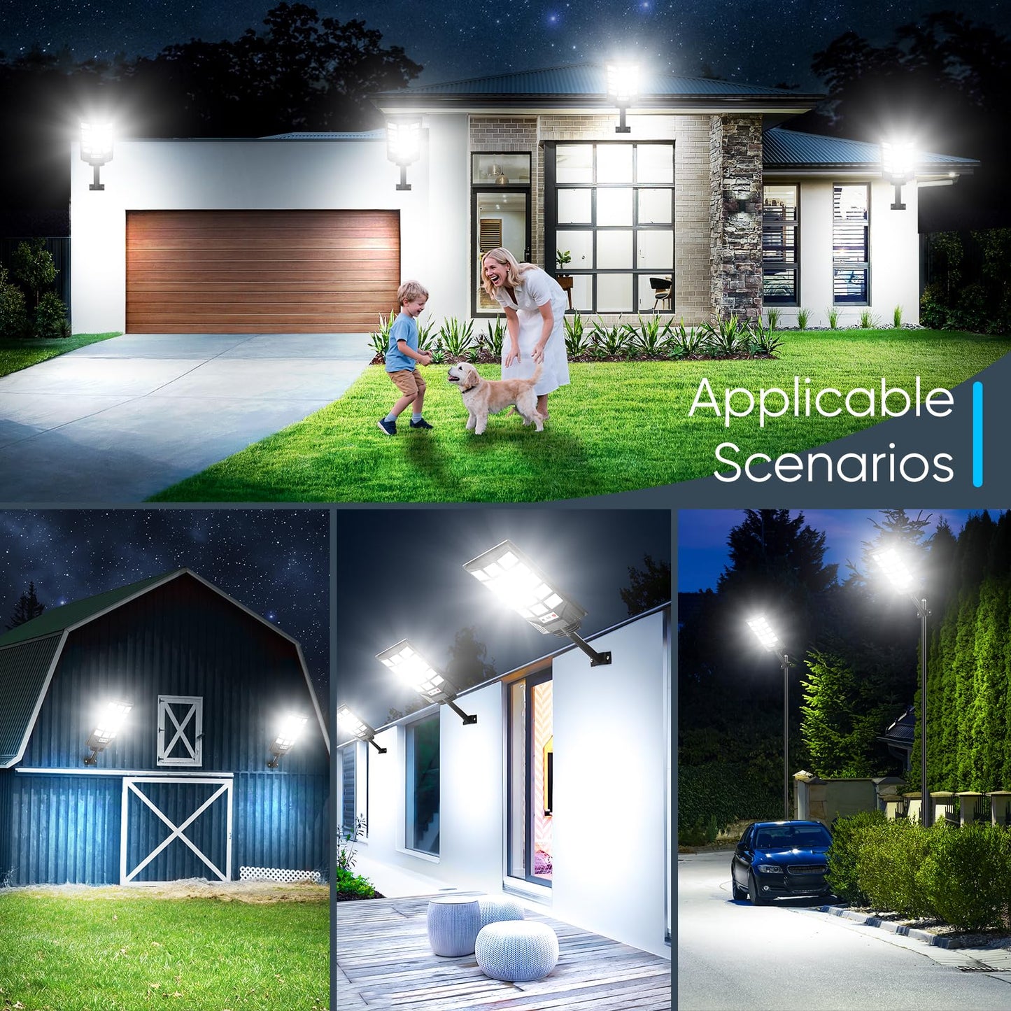 Solar Street Lights Outdoor Waterproof  30000Lm 6500K Led Motion Sensor Lights  Solar Flood Lights With Remote  Dusk To Dawn Solar-Powered Parking Lot Light  Commercial Area Lighting For Yard  4-Pack