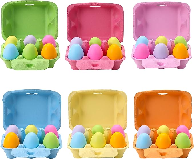 Half Dozen Colored Egg Cartons, 24 Pack - Natural Pulp Paper, 6 Count Reusable Egg Holder Basket, Blank Colorful Easter Toy Storage Tray