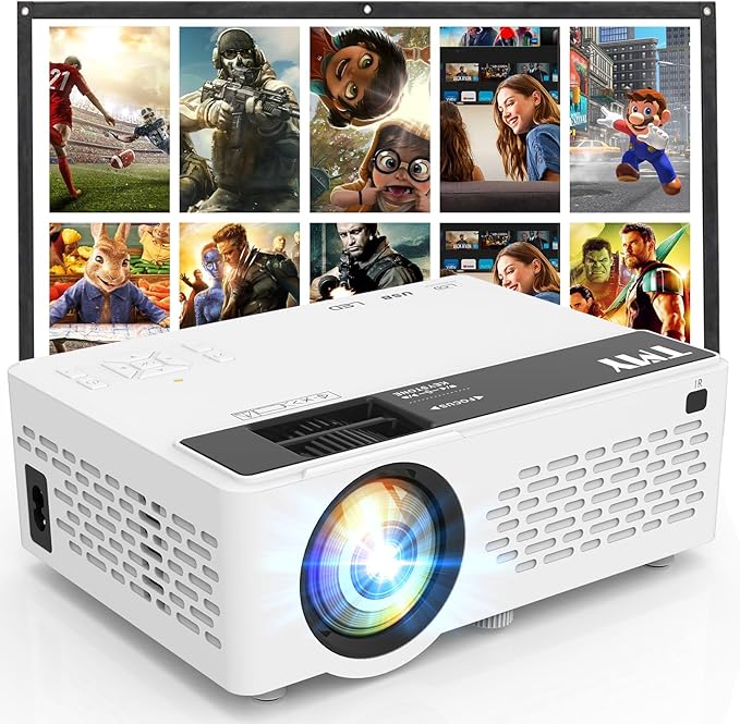 TMY 1080P Full HD Portable Mini Projector, Upgraded Bluetooth Movie Projector with Screen, Compatible with TV Stick Smartp...
