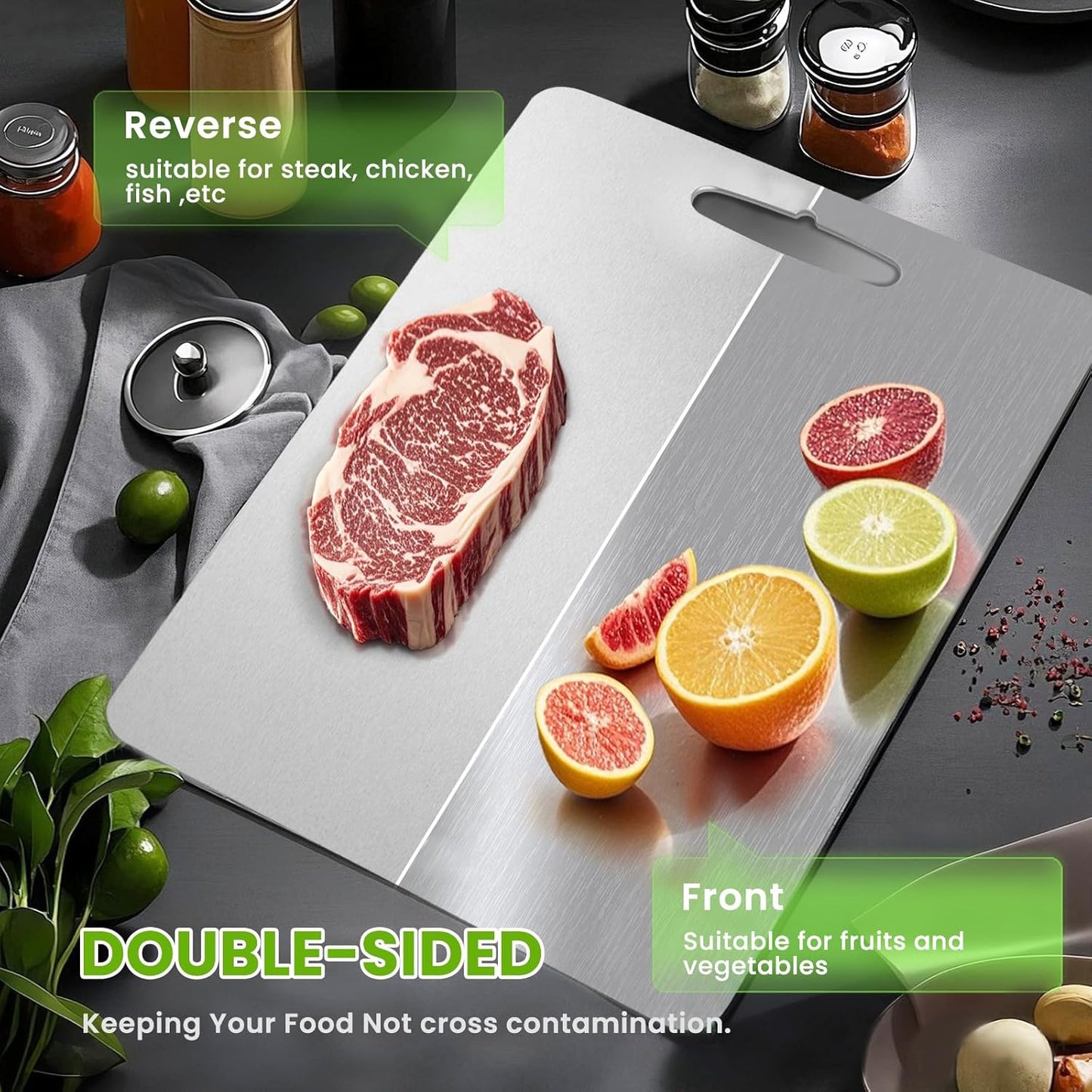 2 Pack Titanium Cutting Boards 100% Pure Titanium for Kitchen .Cutting Edge Hygiene & Durability.Double sided food-grade Cutting Board For Meats Fruits And Vegetables. Easy to Clean (18 * 12)