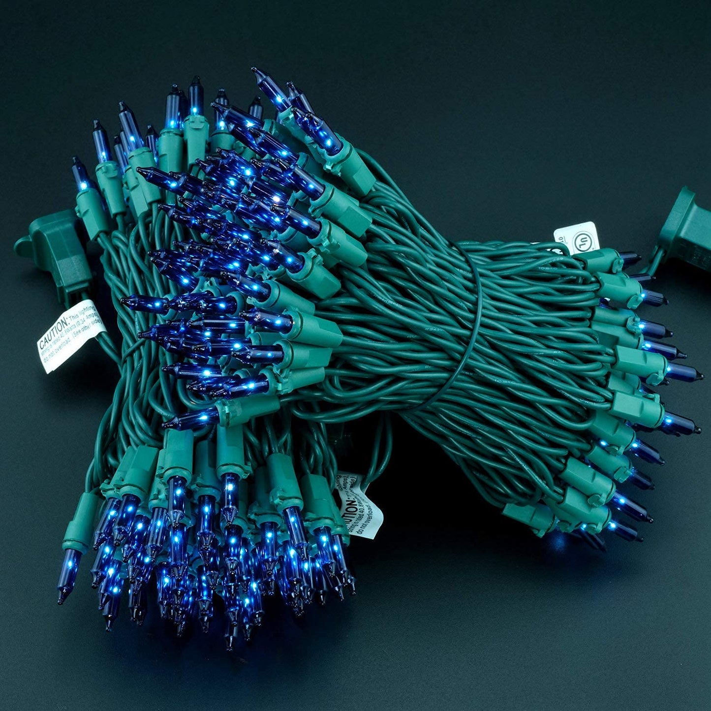 YULETIME Blue Christmas Lights, 200 Count, 66 Feet, UL Certified, Incandescent Mini Light Set, Green Wire