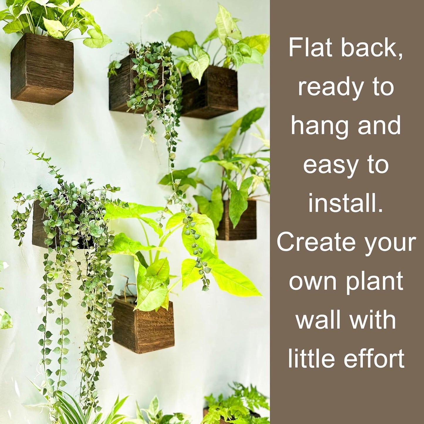 LaLaGreen Wood Planter Boxes for Plants (4x4 Inch, 8 Pack) Small Square Wall Mounted Planters for Indoor Plant, Herb Wooden Box Hanging Flower Pot Plant Holder Outdoor Fence Vertical Garden Home Decor