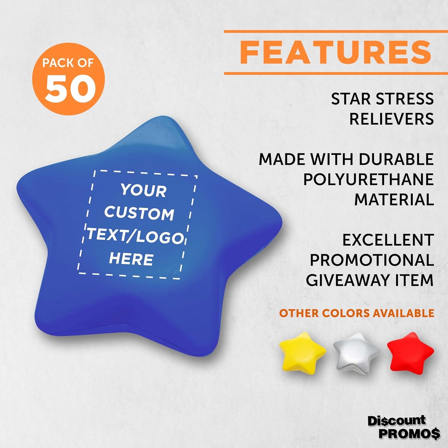 DISCOUNT PROMOS Custom Star Squeeze Balls Set of 50, Pesonalized Bulk Pack - Perfect for Promotional Giveaways - Blue