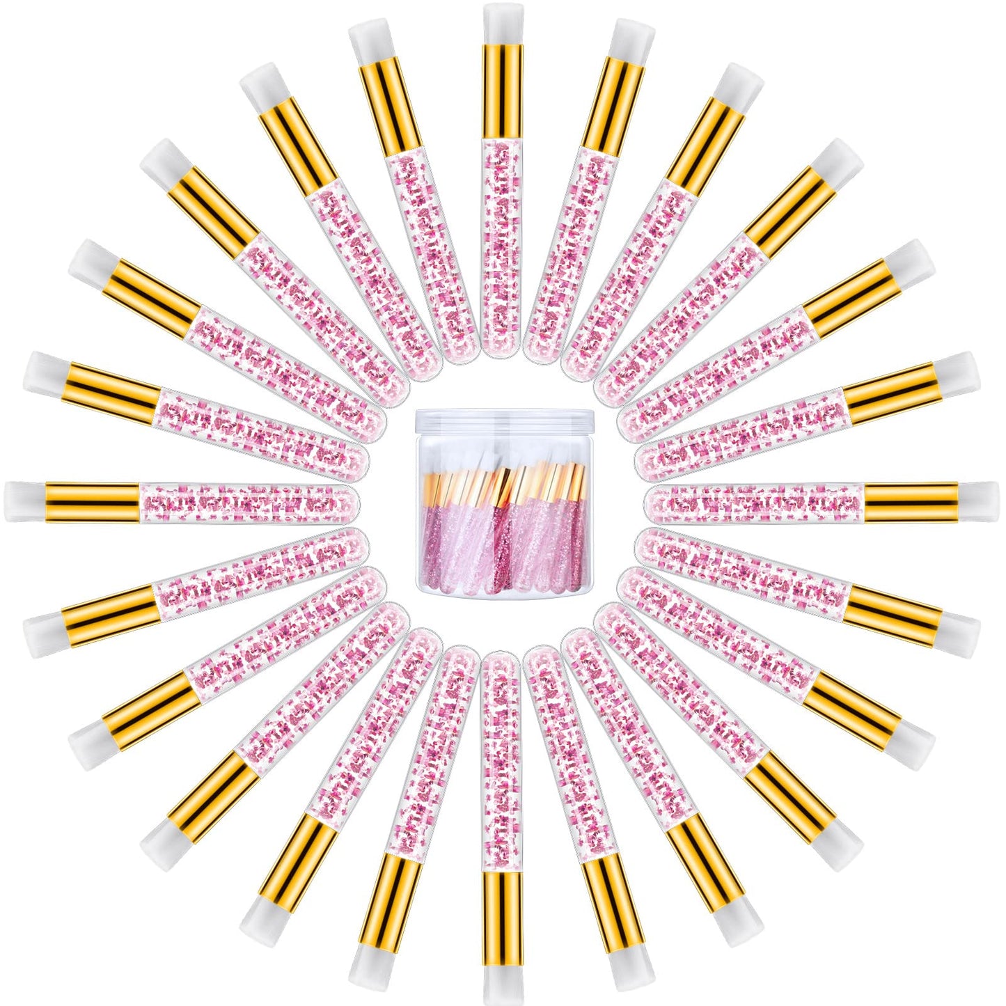 80 Pcs Lash Shampoo Brushes with Container Pink Eyelash Cleaning Bulk Glitter Eyelash Extension Cleansing Crystal Facial Cosmeti