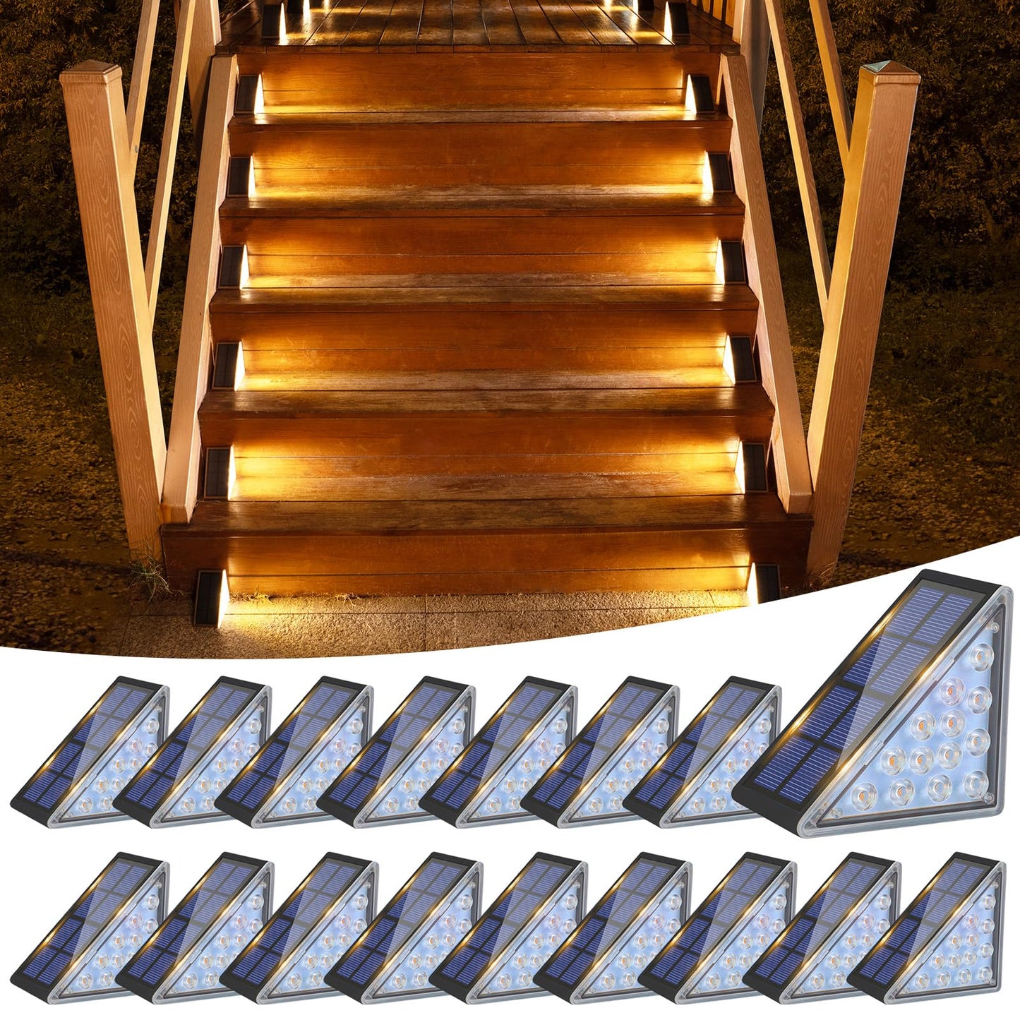 VOLISUN Solar Step Lights, Waterproof IP67, 80 Lumen, 16 Pack, Black, LED Outdoor Stair Lights for Front Porch and Patio